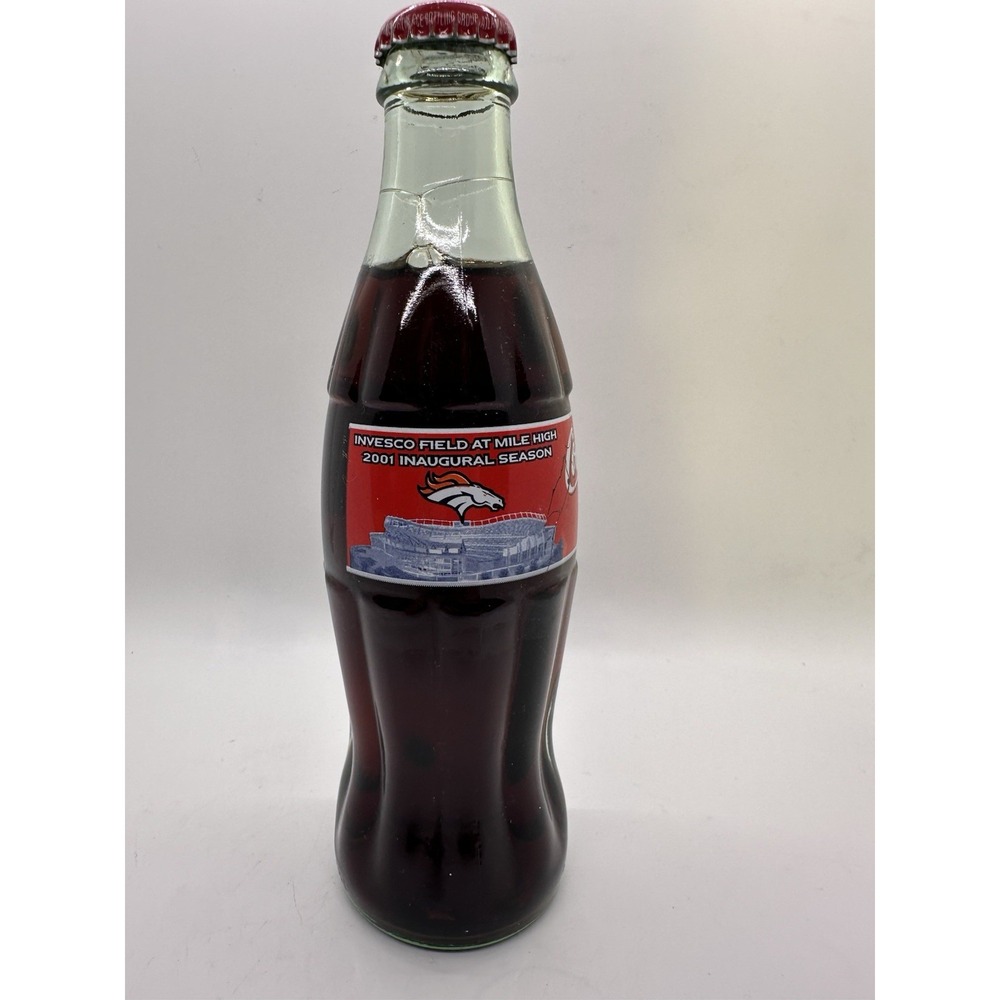 2001 INVESCO FIELD INAUGURAL SEASON DENVER BRONCOS 8 OZ GLASS COCA - COLA BOTTLE